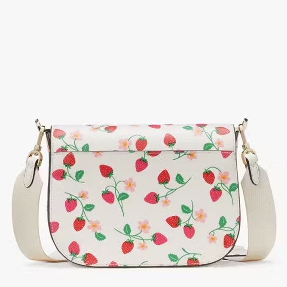 🔹️Kate Spade🔹️ Madison Strawberry Vine Printed Saffiano Saddle Bag, Cream NWT - Picture 4 of 6